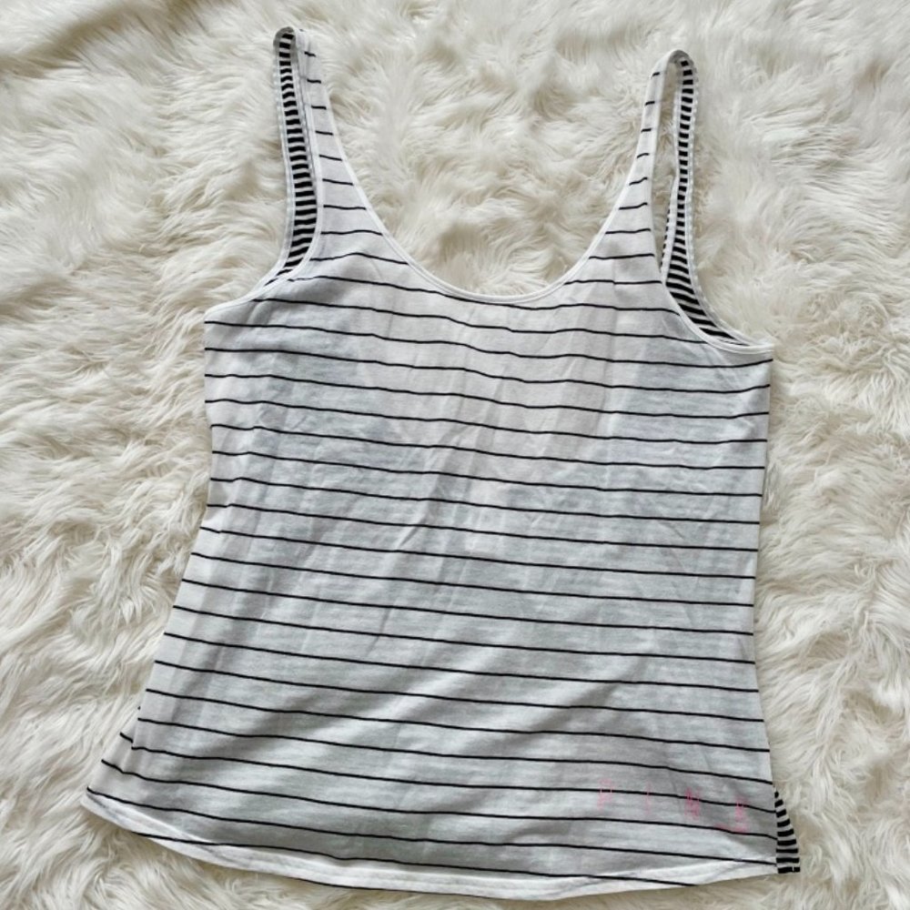 PINK Victoria's Secret Scoop back Black & White StripeTunic Tank Large